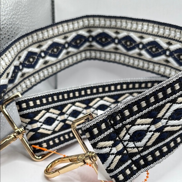 Crossbody Bag Strap Double Diamond Woven Navy & White reversed Patterned - Picture 3 of 5